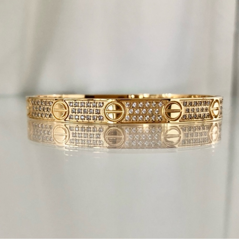 Gold Pave Diamond Screw Cuff Bangle Love Bracelet with Screwdriver - Picture 12 of 13